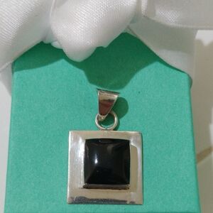 Sterling Silver & Onyx Square Pendant Mexico